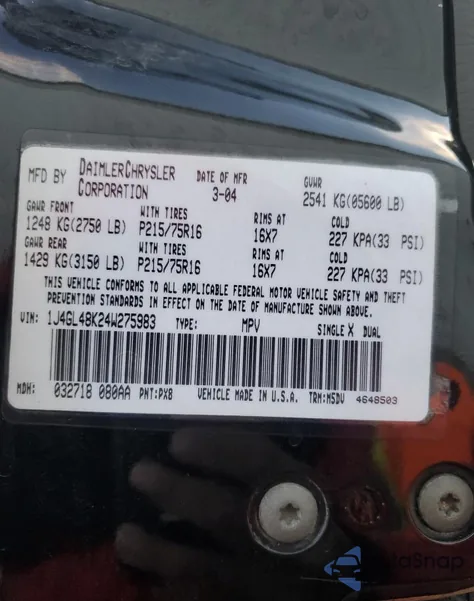 2004 Jeep Liberty Sport from USA, damaged, VIN 1J4GL48K24W275983